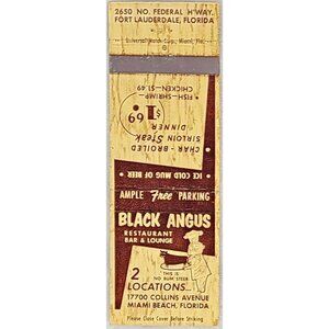 Front Strike Matchbook Cover Black Angus Restaurant Miami Beach FL Florida